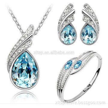 South Korea fashion wedding crystal zircon pendant earring and rings jewelry set